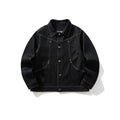 Casaco Denim Preto Masculino — Corte Largo com Rebites e Lapela